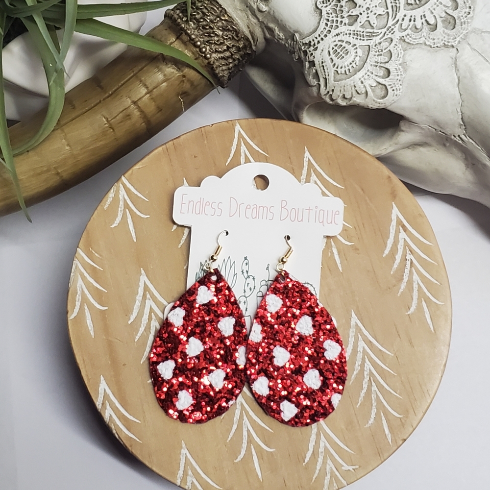 Glitter Valentine's Earrings | Heart Print
